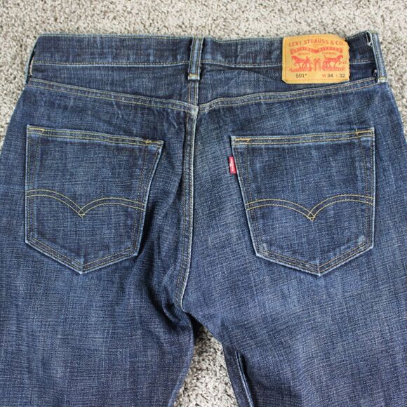 Levis 501 Jeans Men 34x32 Blue Classic Fit Straight Leg Denim Pants Actual 33x28 - Picture 11 of 12